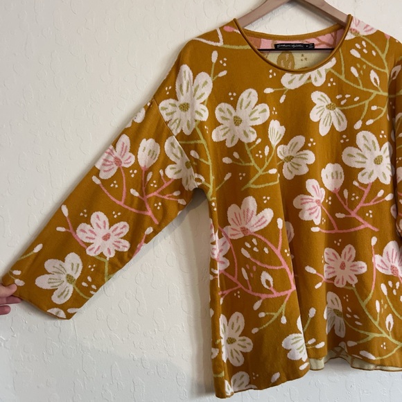 Gudrun Sjoden 100% Organic Cotton Pullover Crewneck Sweater Medium Floral Boho - Picture 3 of 6